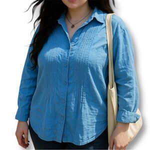 Kim Rogers Linen Blue Long Sleeve Button Down Shirt